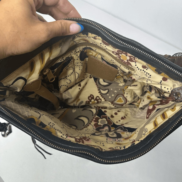 BRIGHTON Pebbled Leather Two tone Shoulder Bag Silver brown equestrian #D488475 - Picture 5 of 9